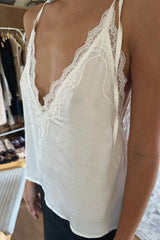 Tie shoulder lacey cami top with dep v neckline