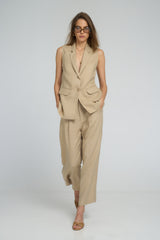 Front view of LILYA Malachite Vest in neutral sand colour