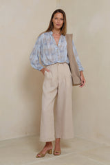 breathable linen trousers in smoke shade side view