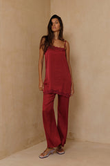 High waisted satin pants designed for effortless evening dressing