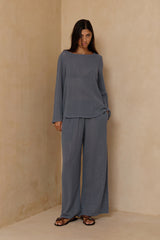 Women's wide-leg cotton mesh pants with elasticated waistband 