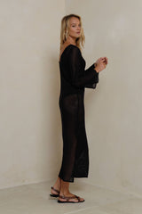 Side split detail on black mesh dress