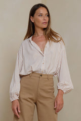 Striped relaxed blouse with frill neckline by LILYA
