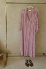 Lightweight kaftan-style dress with Nehru collar and button front