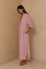 Amalfi Stripe maxi dress with balloon sleeves and side pockets