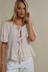 Rayon tie-front blouse with relaxed fit