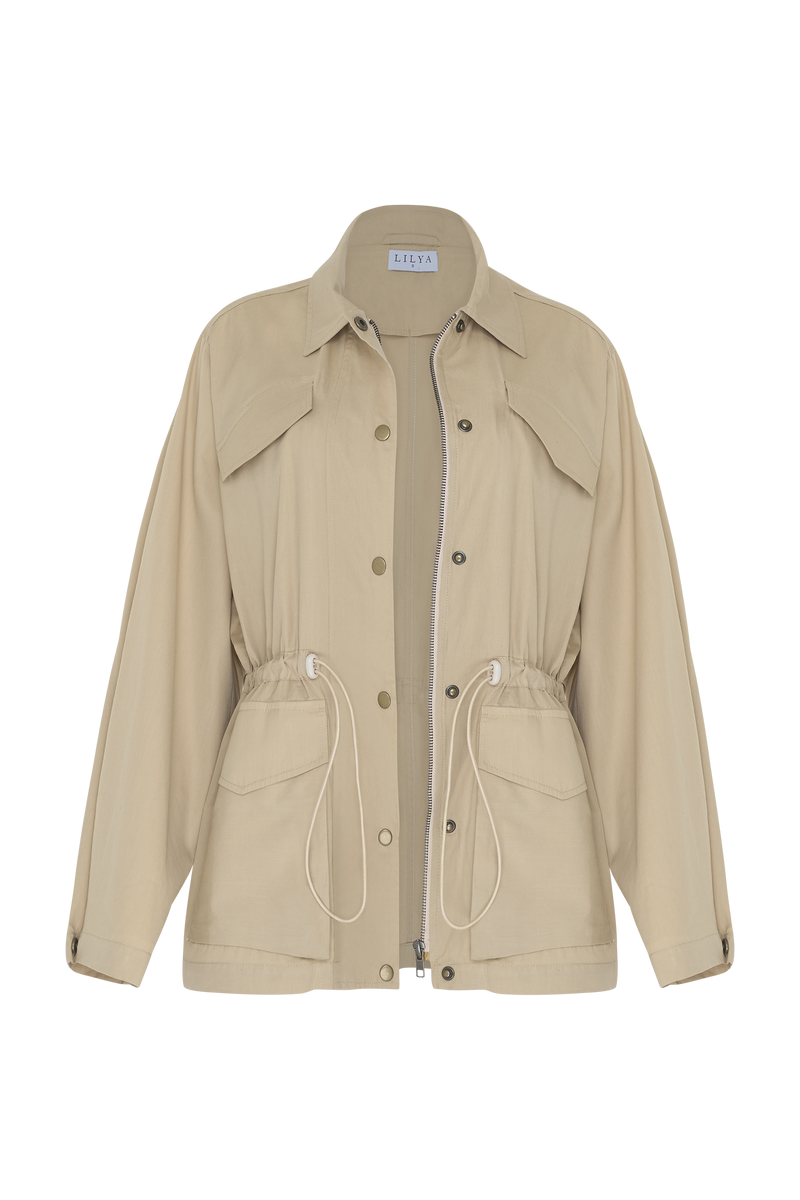 Casual neutral coloured utility jacket by Lilya