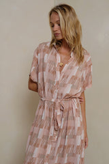 Button-front dress with detachable waist tie