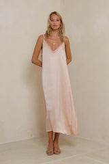 Adjustable strap detail on Rose Quartz slip dress