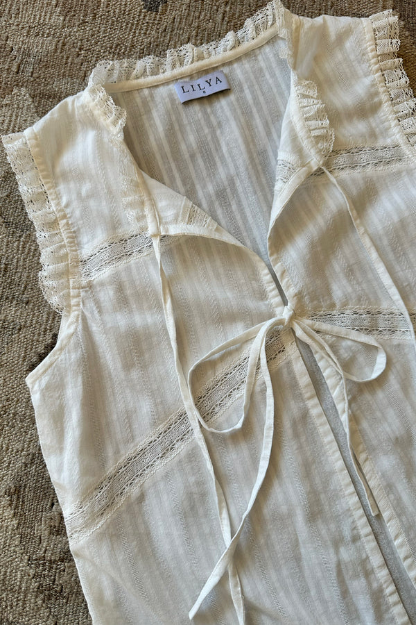 Close up of the Jupiter Lace Top White by Lilya