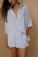 Relaxed blue striped summer shorts.