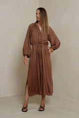 long sleeve shirt dress styled with sleeves pushed up
