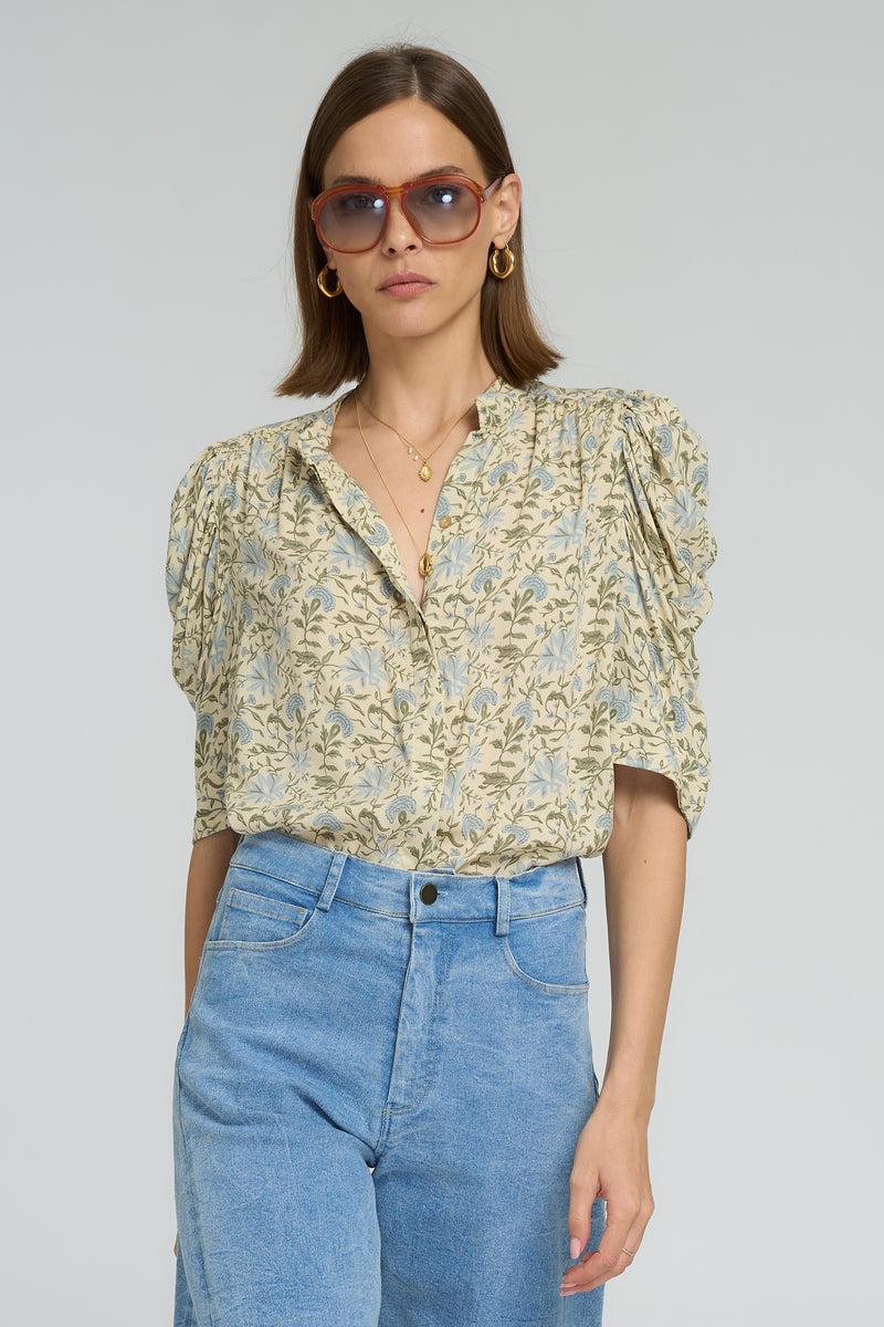 Close up of a modern floral blouse LILYA