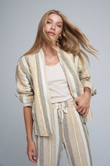Kimono Jacket - Olive Mustard Stripe Linen