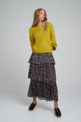 Nyree Skirt - Folk Print Black